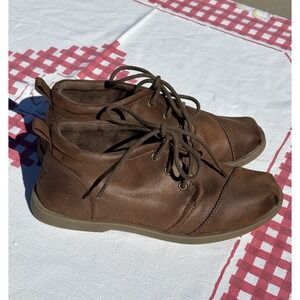 Bobs by Skechers Brown Shoe Bootie Lace Up Faux Leather Women's 7.5 Memory Foam